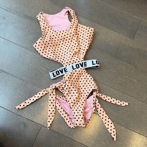 Kids Pink Heart One-Piece Swimsuit with 'LOVE' Waistband